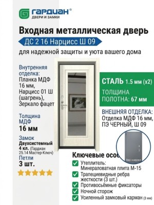 Входная металлическая дверь ДС 2  16 Нарцисс Ш 09