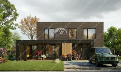 Проект узкого двухэтажного дома с большой террасой