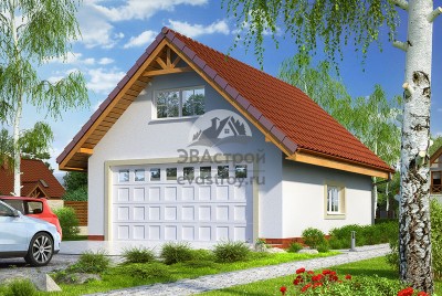 Проект двухместного гаража в европейском стиле из газобетона с хозяйственным помещением, площадью до 50 кв м