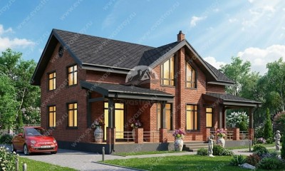 Проект загародного двухэтажного дома с большими окнами