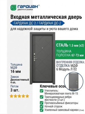 Входная металлическая дверь ДС 2  6 Модуль Л 02
