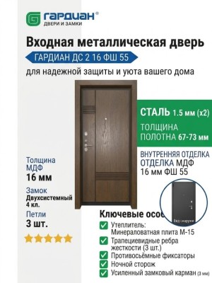Входная металлическая дверь ДС 2  16 ФШ 55