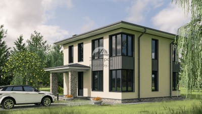 Проект двухэтажного дома из газобетонных блоков с террасой - V10-46