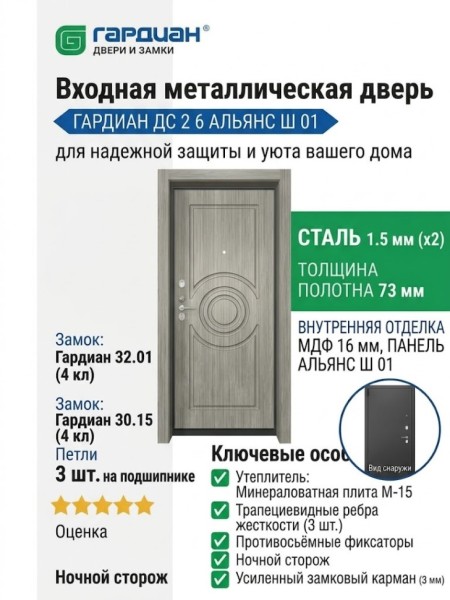 Входная металлическая дверь ДС 2  6 Альянс Ш 01