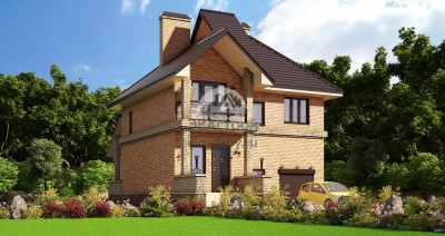 Проект двухэтажного дома из кирпича с гаражом и цокольным этажом 101-62