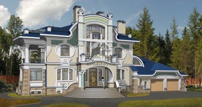 Проект узкого четырёхэтажного дома с двухместным гаражом и бассейном