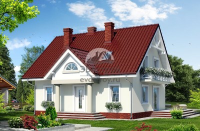Проект квадратного двухэтажного дома из керамоблоков с эркером и камином