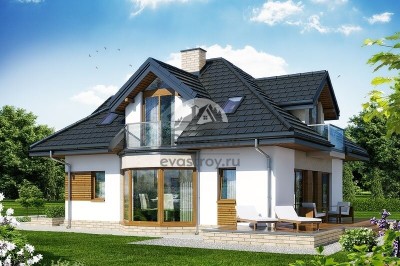 Проект квадратного двухэтажного коттеджа из керамоблоков в европейском стиле с двухместным гаражом и камином - VV-35
