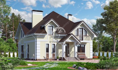 Проект двухэтажного дома из газобетона в европейском стиле с мансардой