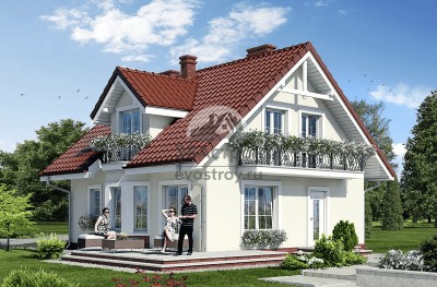 Проект квадратного двухэтажного дома из керамоблоков с эркером и террасой - LG-5