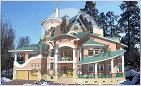 Проект трехэтажного дома с цокольным этажом и двухместным гаражом, с размерами 23 м на 21 м и площадью до 1400 кв м