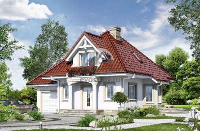 Проект двухэтажного дома из газобетона с одноместным гаражом и эркером - LG-33