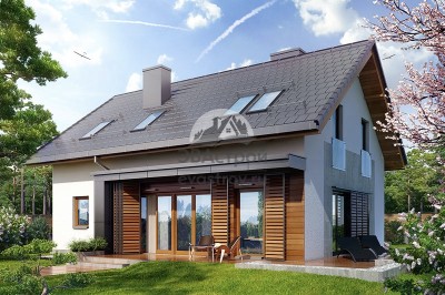 Проект двухэтажного дома из газобетона с одноместным гаражом и мансардой - LG-34