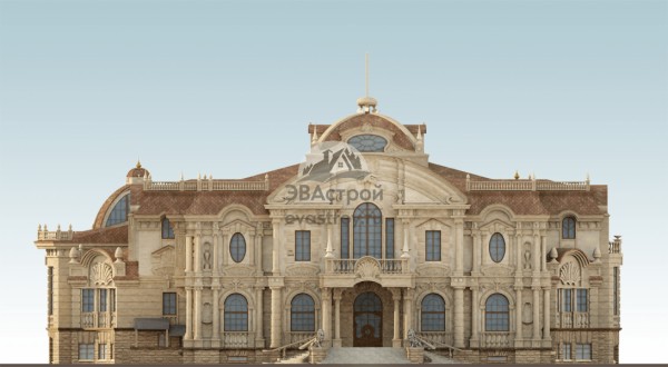 Проект узкого трехэтажного дома  в стиле барокко с цокольным этажом, с площадью до 2250 кв м
