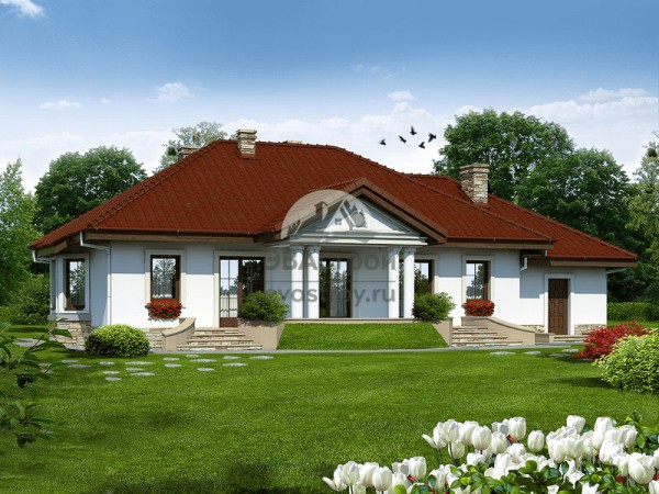 Проект квадратного дома с камином 20 на 10 метров