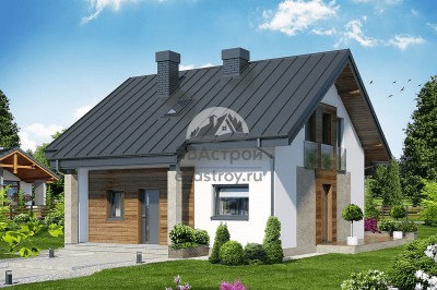 Проект двухэтажного квадратного дома из керамоблоков с террасой и камином - NA-1