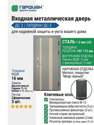 Входная металлическая дверь ДС 2  6 Стайл К 11