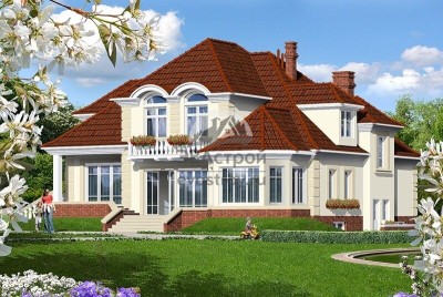 Проект квадратного трехэтажного коттеджа из керамоблоков в европейском стиле c цокольным этажом и верандой - VV-7