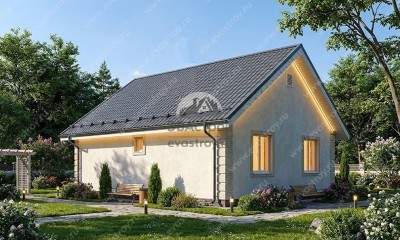 Проект дачного одноэтажного дома с террасой