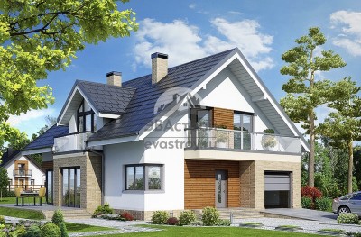 104-52  -  проект дома 11 на 13 с гаражом и мансардой из керамических блоков