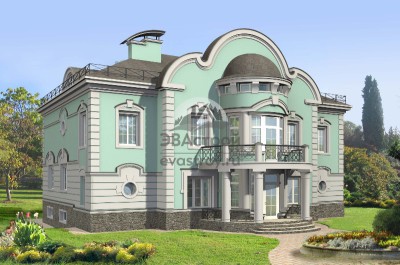 Проект узкого двухэтажного дома с цокольным этажом, бассейном и сауной