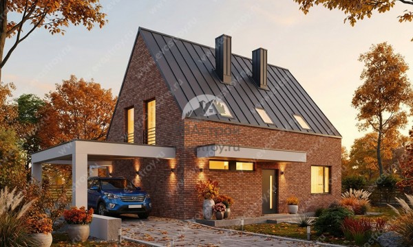 Проект узкого двухэтажного дома из газобетона
