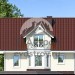 Проект узкого двухэтажного дома из керамоблоков с эркером и двухместным гаражом - SK-50