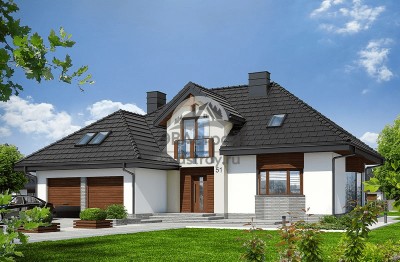Проект европейского двухэтажного дома из керамоблоков с двухместным гаражом и эркером - SK-39